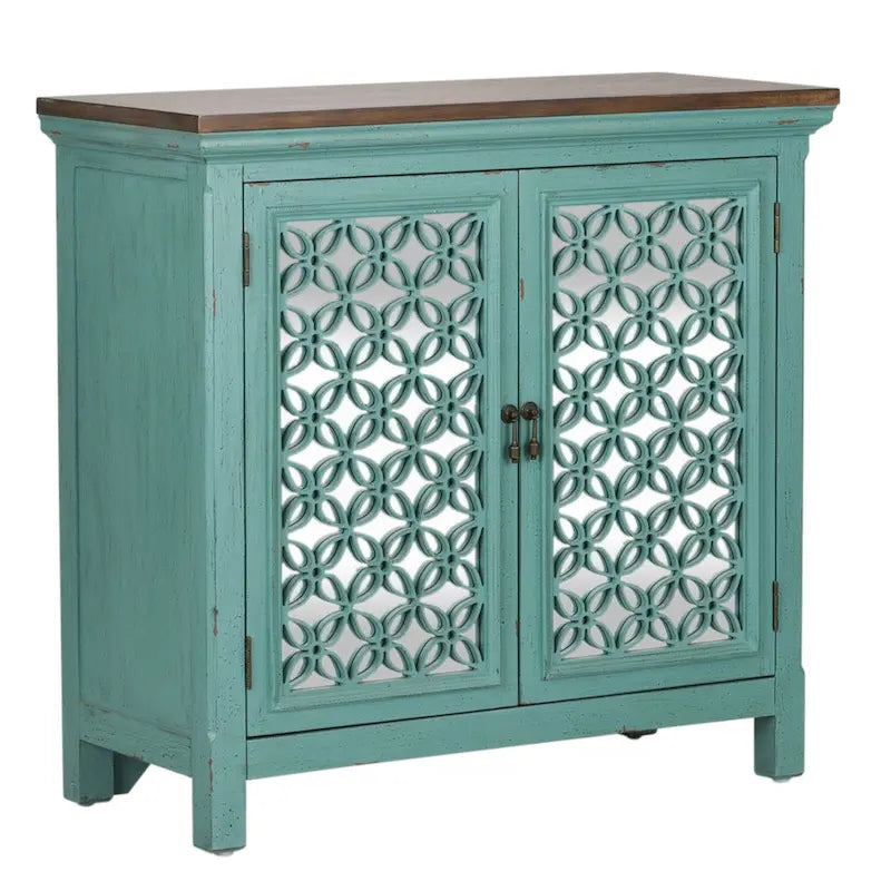 Kensington Turquoise W/ Worn Wood Tone Top 2 Door Accent Cabinet