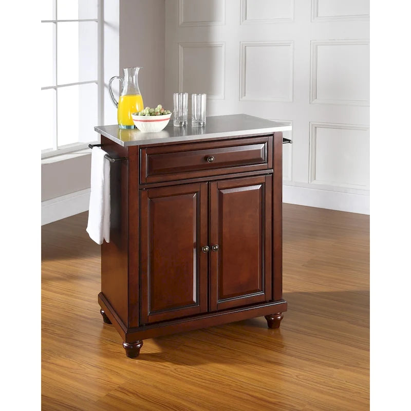 Crosley Cambridge Vintage Mahogany Portable Kitchen Island with Stainless Steel Top - 31W x 18D x 35H