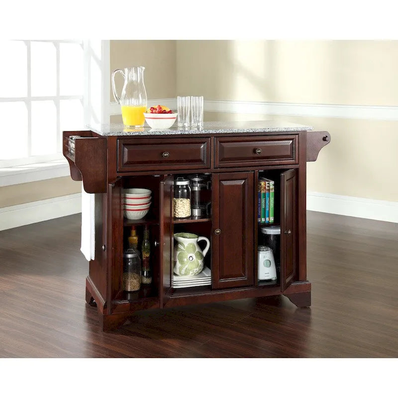 Crosley LaFayette Solid Granite Top Kitchen Island in Vintage Mahogany Finish - 18d x 51.5w x 34h