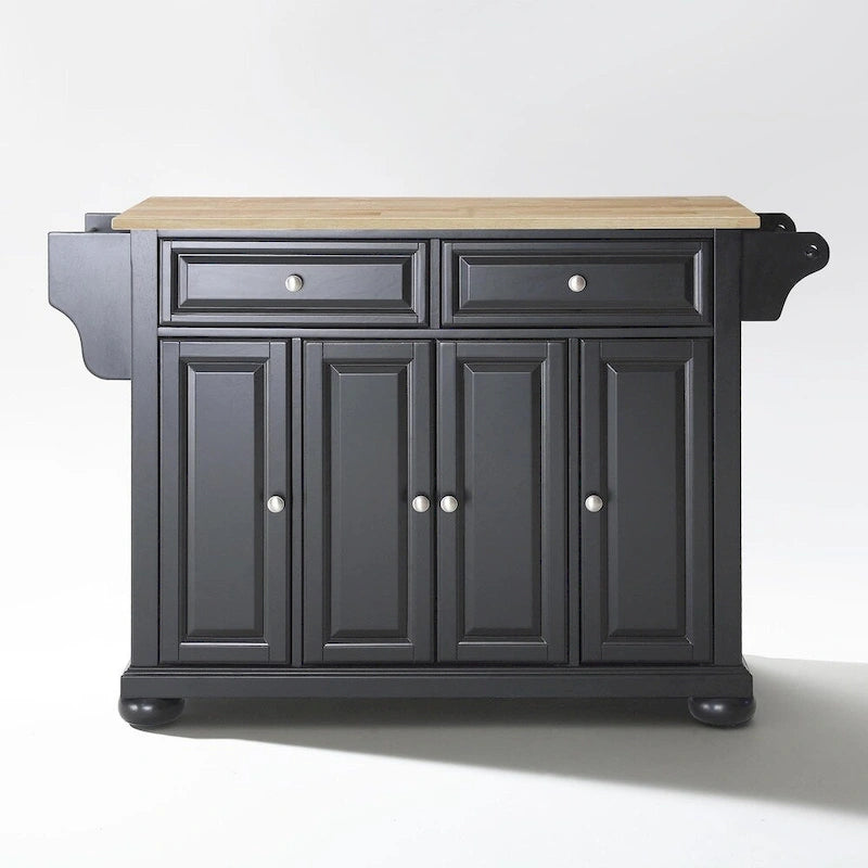 Crosley Alexandria Natural Wood Top Kitchen Island in Black Finish - 51.5 W x 18 D x 34 H