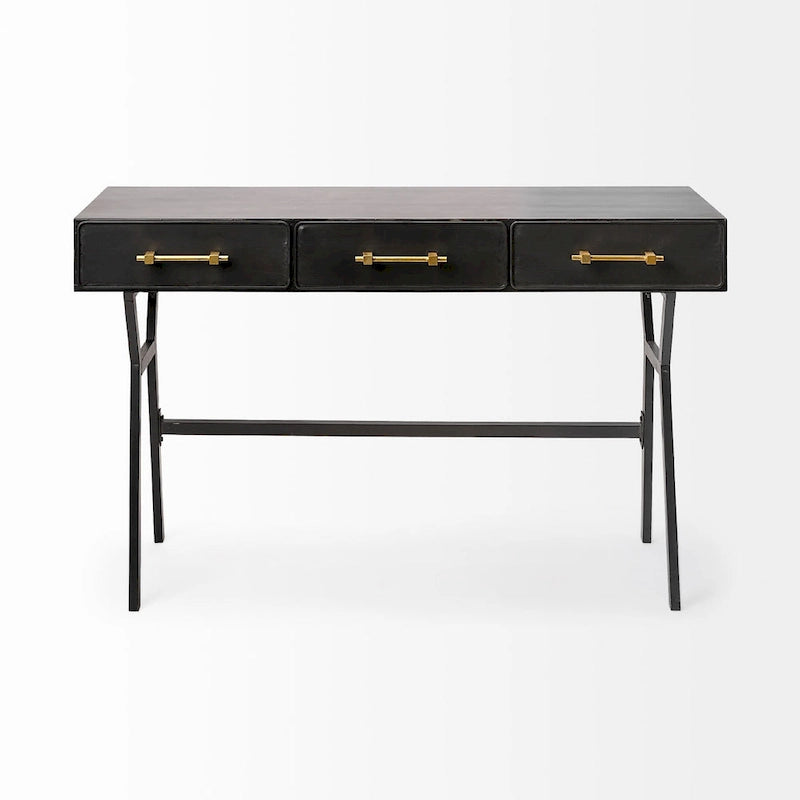 Vince Black Metal with Gold Accents 3 Drawer Office Desk