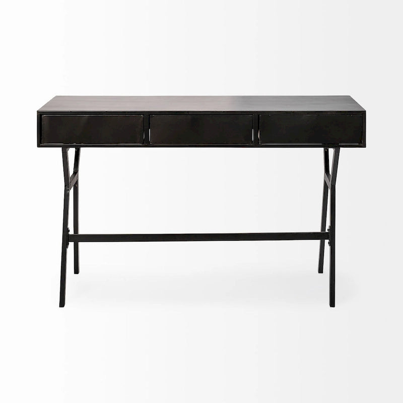 Vince Black Metal with Gold Accents 3 Drawer Office Desk