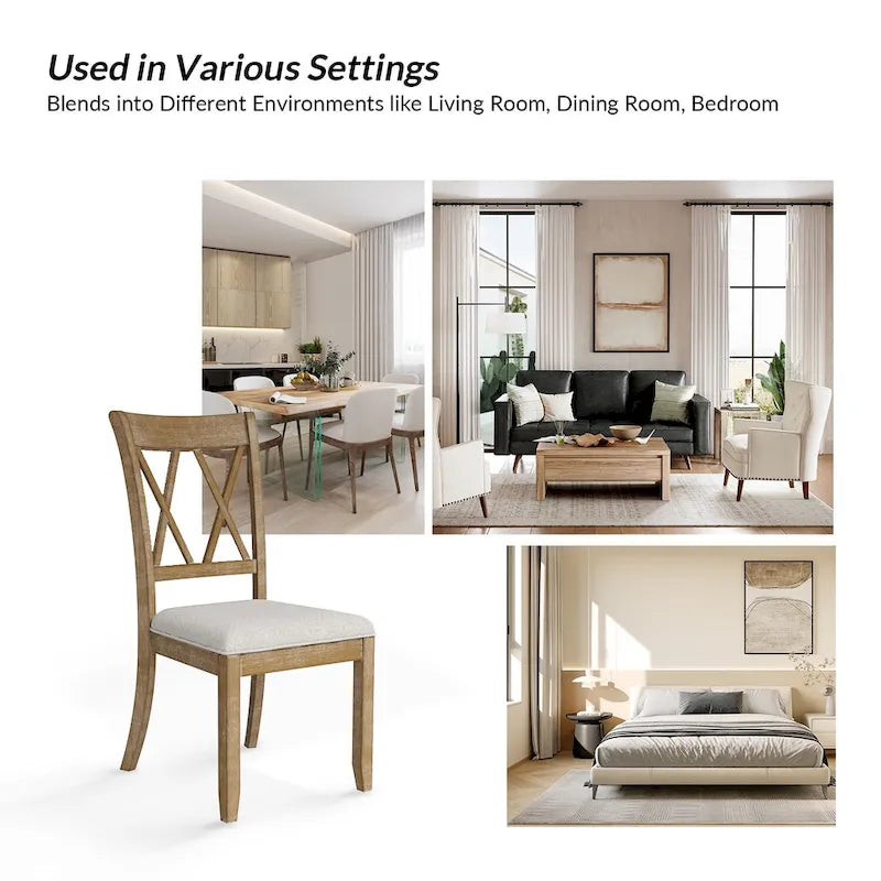 Alma Farmhouse Natural Solid Wood Dining Chair (Set of 2) by HULALA HOME