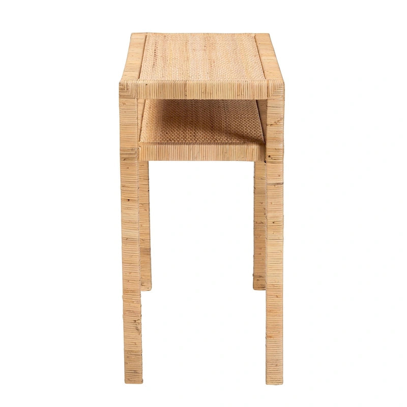 Kalimantan Bohemian Light Honey Rattan and Acacia Wood Console Table