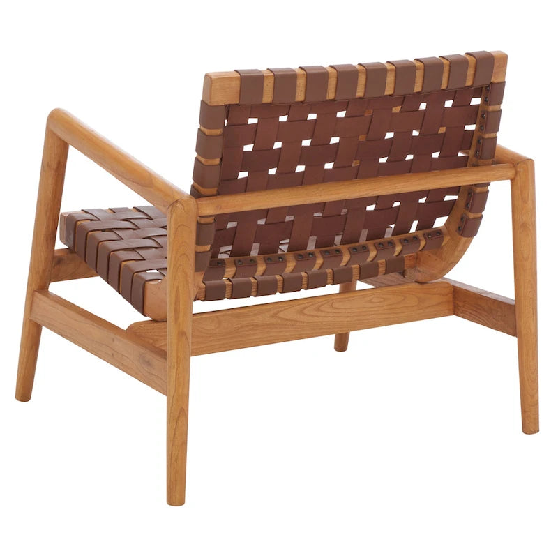 SAFAVIEH Vena Leather Woven Accent Chair - 30 W x 28 D x 28 H - 30Wx28Dx28H