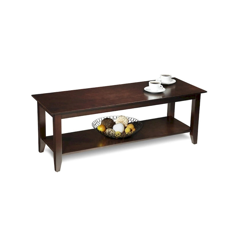 Espresso Wood Grain Coffee Table with Bottom Shelf - 17 x 48 x 17 inches