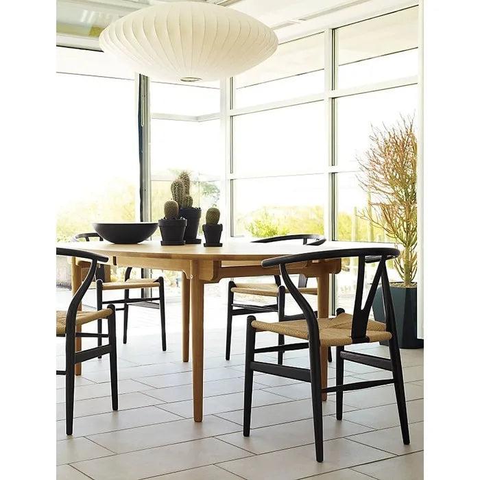Set of 2 Modern Wood Dining Chair With Y Back Arm Armchair Hemp Seat For Home Restaurant Office