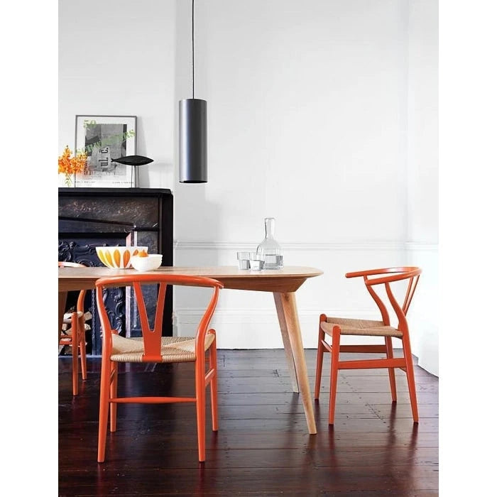 Set of 2 Modern Wood Dining Chair With Y Back Arm Armchair Hemp Seat For Home Restaurant Office