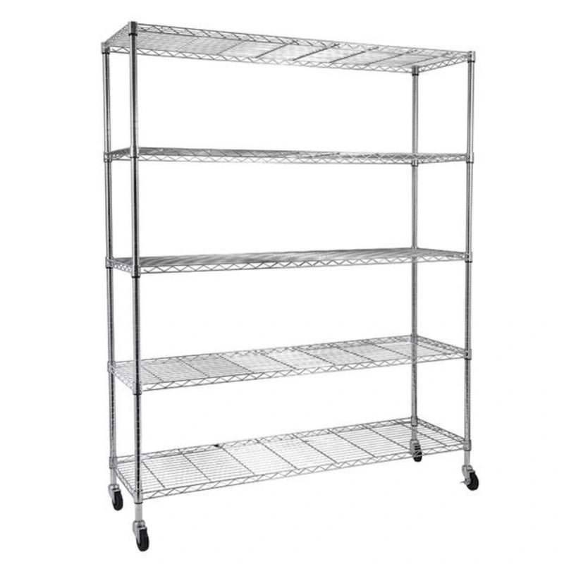 5-Tier Steel Wire Shelving with Wheels - (59.06 x 17.72 x 70.87)