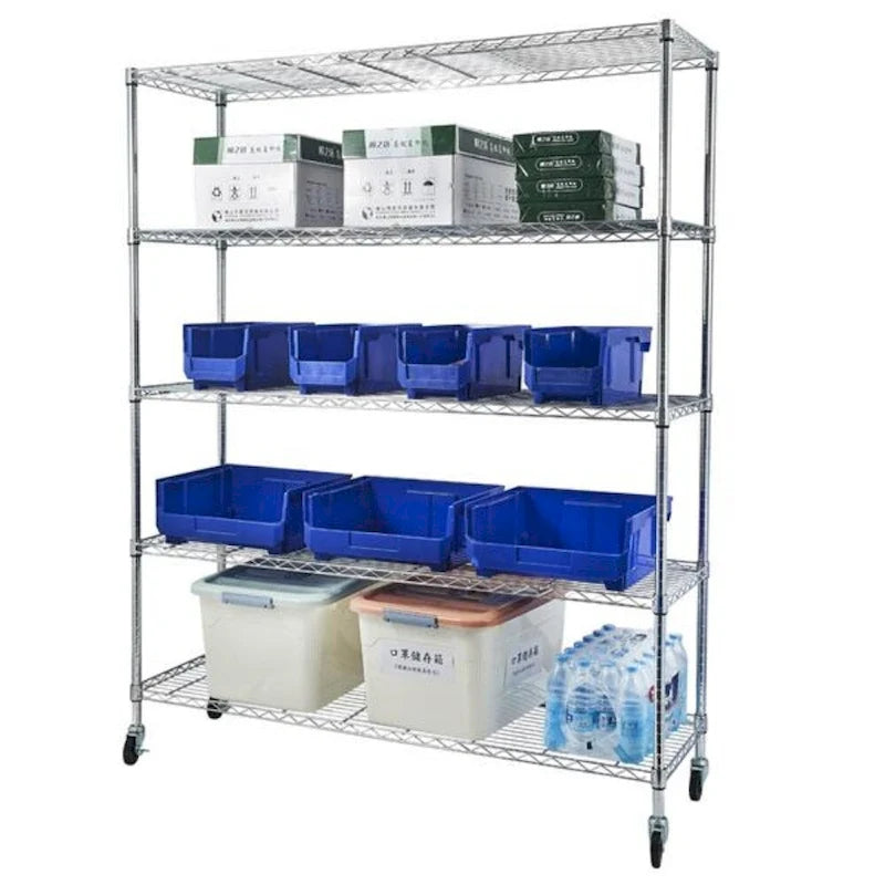 5-Tier Steel Wire Shelving with Wheels - (59.06 x 17.72 x 70.87)