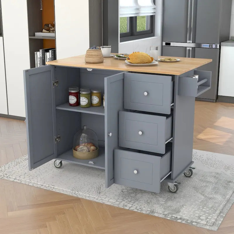 Multifunctional Kitchen Cart with Spice Rack and Adjustable Shelves