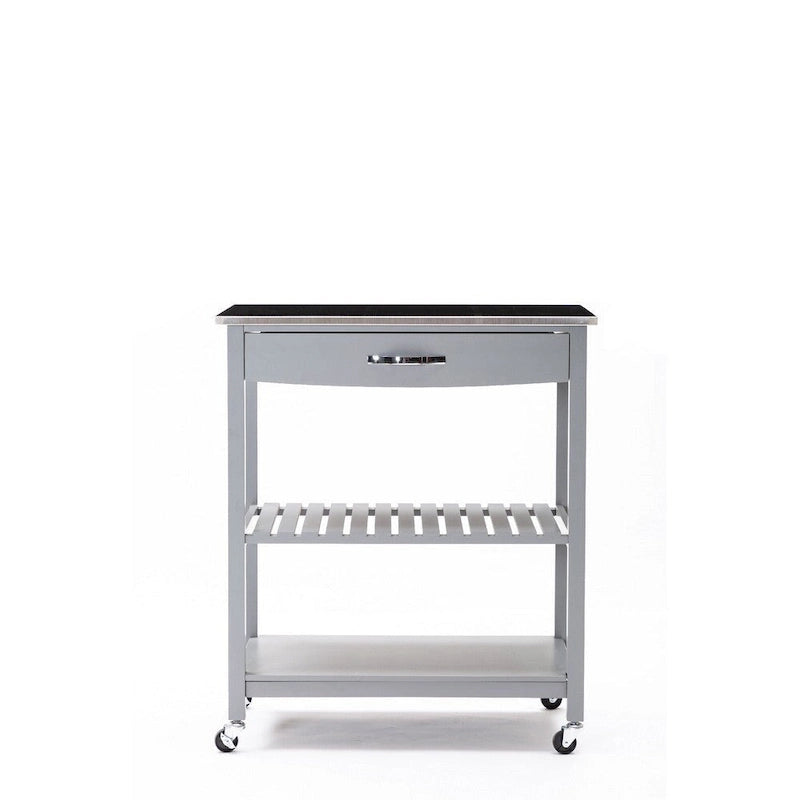 38 Inch 2 Tier Kitchen Cart Island, Shelf, Steel Top, Lock Casters, Gray - 19L x 30.5W x 35.75H