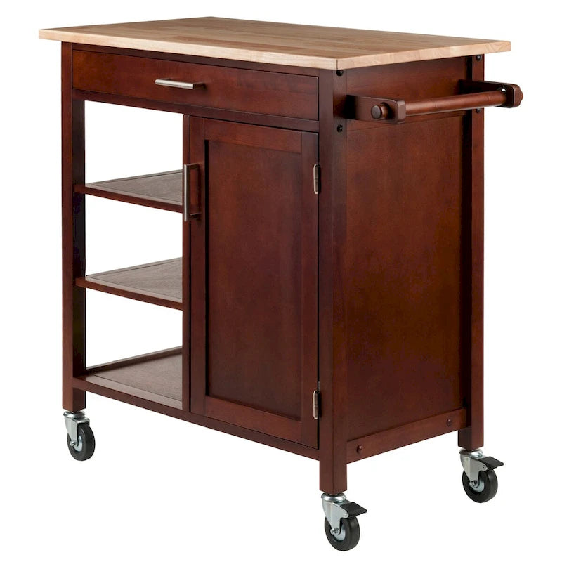 Marissa Kitchen Cart, Walnut - 36.18 x 18.5 x 34.61 inches