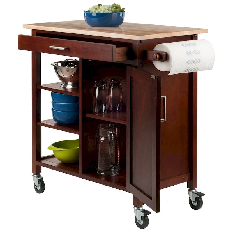 Marissa Kitchen Cart, Walnut - 36.18 x 18.5 x 34.61 inches