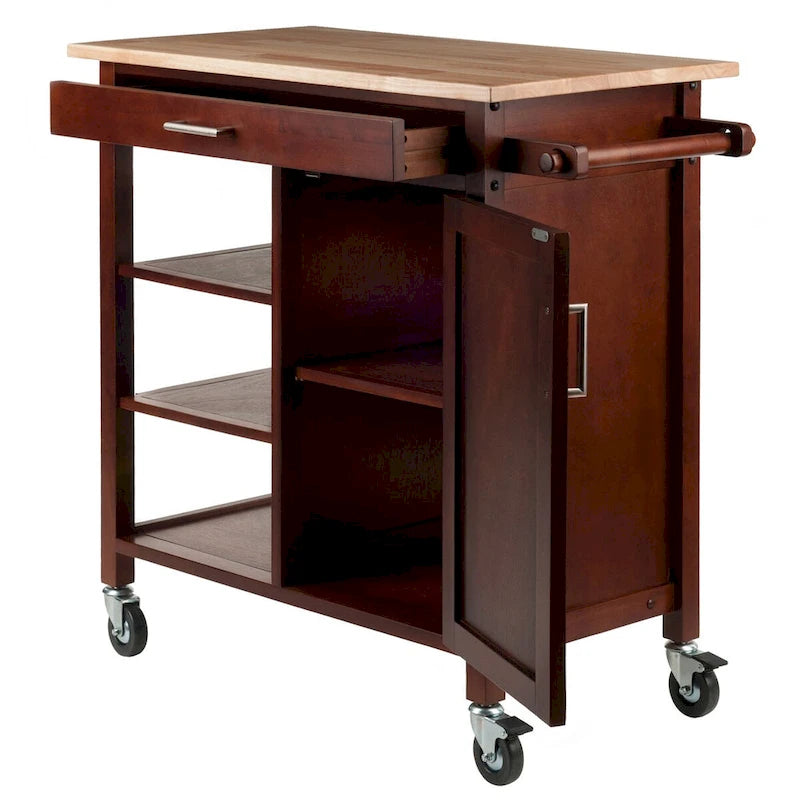 Marissa Kitchen Cart, Walnut - 36.18 x 18.5 x 34.61 inches