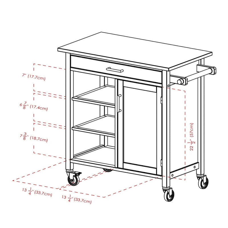 Marissa Kitchen Cart, Walnut - 36.18 x 18.5 x 34.61 inches