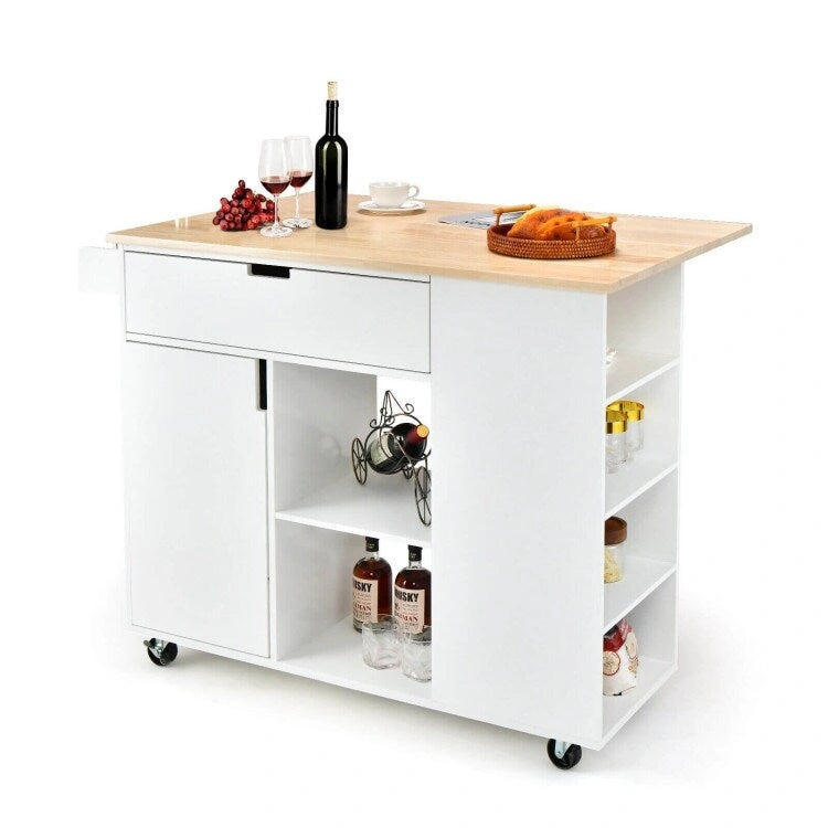 Drop-Leaf Kitchen Island with Rubber Wood Top - 49 x 30 x 36(L x W x H)