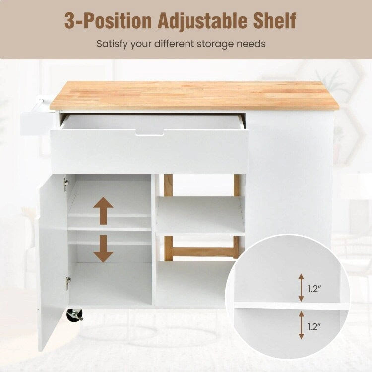 Drop-Leaf Kitchen Island with Rubber Wood Top - 49 x 30 x 36(L x W x H)