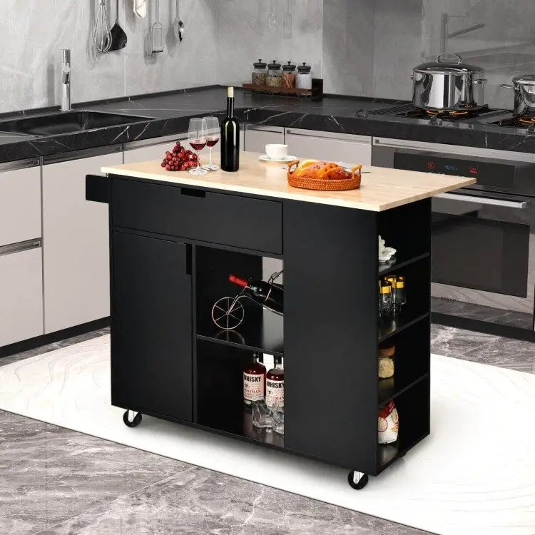 Drop-Leaf Kitchen Island with Rubber Wood Top - 49 x 30 x 36(L x W x H)