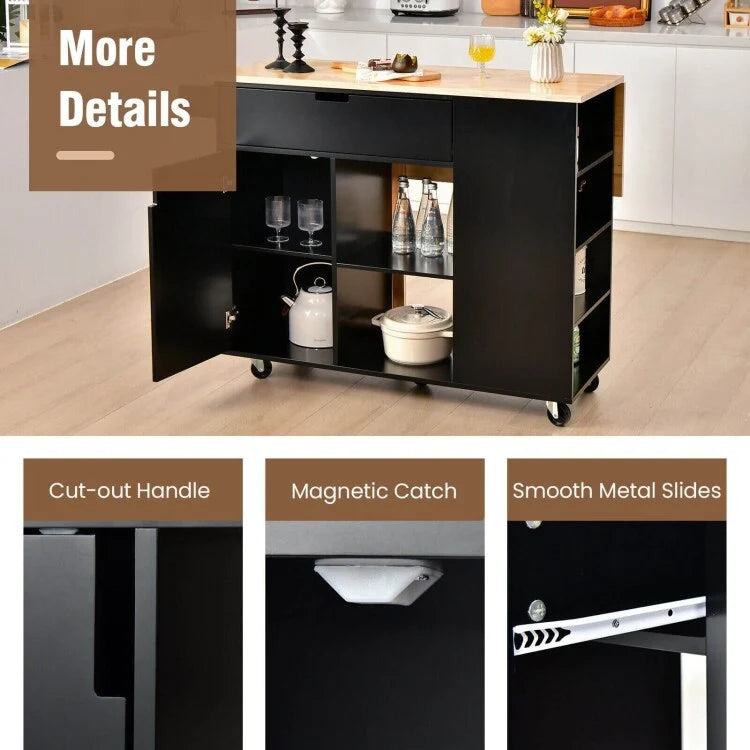 Drop-Leaf Kitchen Island with Rubber Wood Top - 49 x 30 x 36(L x W x H)