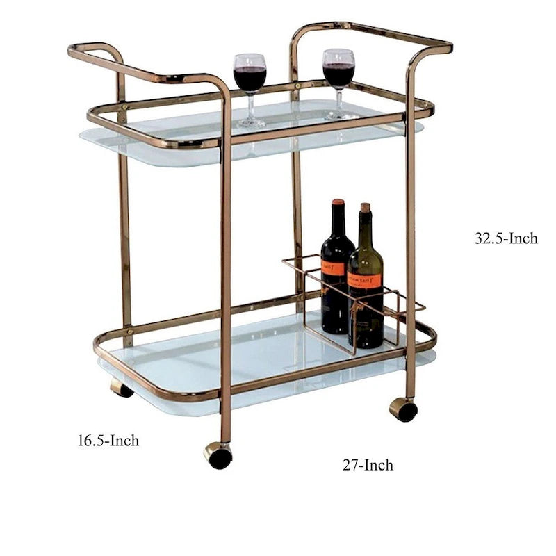 Tiana Contemporary Serving Cart In Champagne Finish - 32.5 H x 27 W x 16.5 L Inches