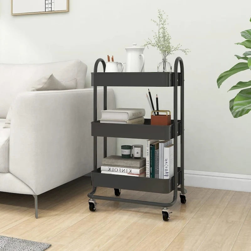 vidaXL Trolley 3-Tier Kitchen Trolley Kitchen Island Storage Utility Cart - 16.9 x 13.4 x 31.1