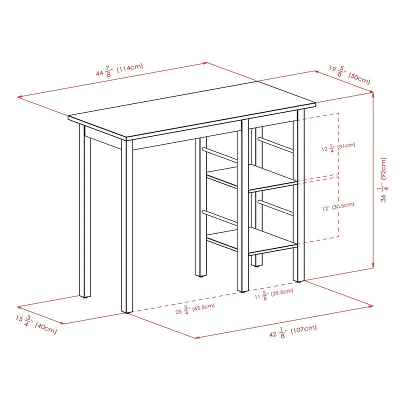 Egan Breakfast Kitchen Island with Shelves, Walnut - 45W x 19.7D x 36.2H
