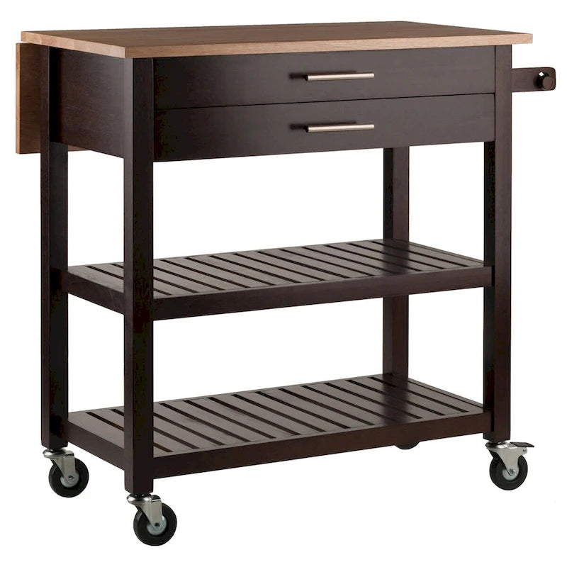 Langdon Kitchen Cart, Drop Leaf, Cappuccino and Natural - 36.57 x 26.42 x 34.45 inches