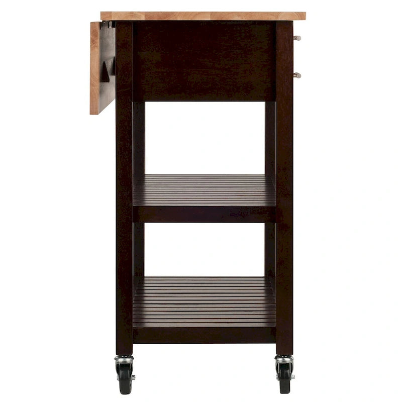 Langdon Kitchen Cart, Drop Leaf, Cappuccino and Natural - 36.57 x 26.42 x 34.45 inches
