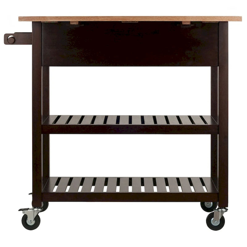 Langdon Kitchen Cart, Drop Leaf, Cappuccino and Natural - 36.57 x 26.42 x 34.45 inches