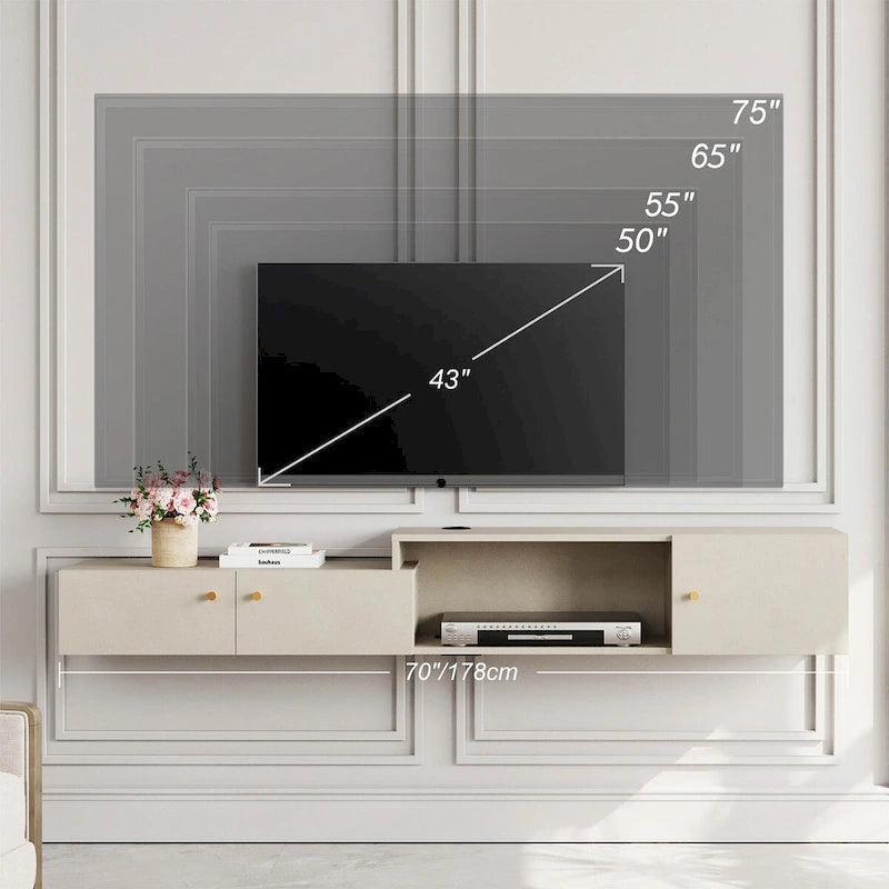 Floating LED Light TV Stand with Charging Station,
