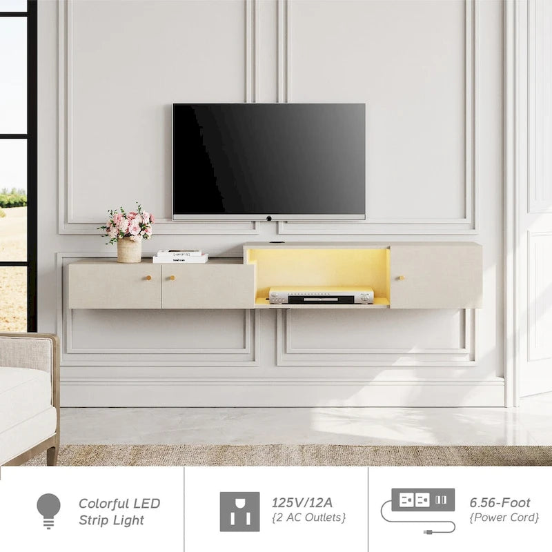 Floating LED Light TV Stand with Charging Station,