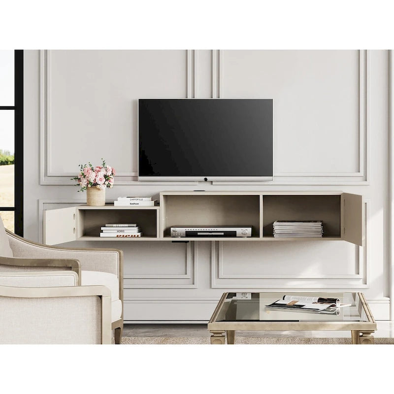 Floating LED Light TV Stand with Charging Station,