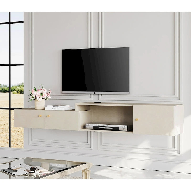 Floating LED Light TV Stand with Charging Station,