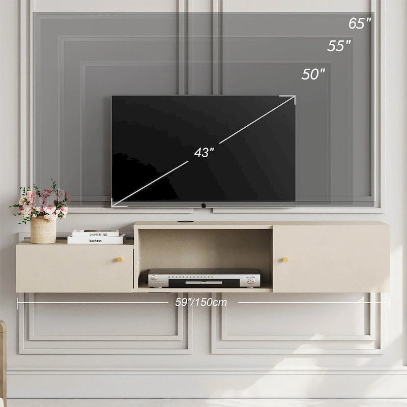 Floating LED Light TV Stand with Charging Station,