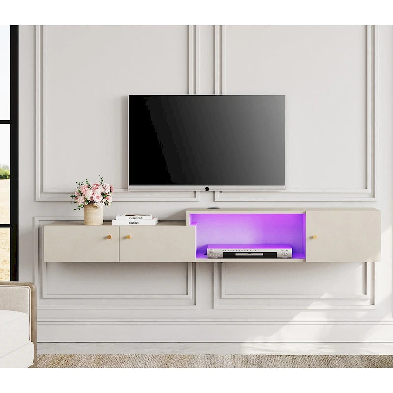 Floating LED Light TV Stand with Charging Station,