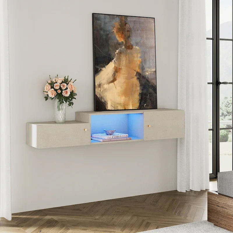 Floating LED Light TV Stand with Charging Station,