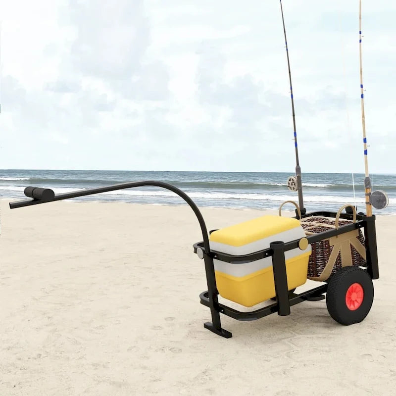vidaXL Fishing Trolley Black Steel - 34.3 x 14.6 x 32.3