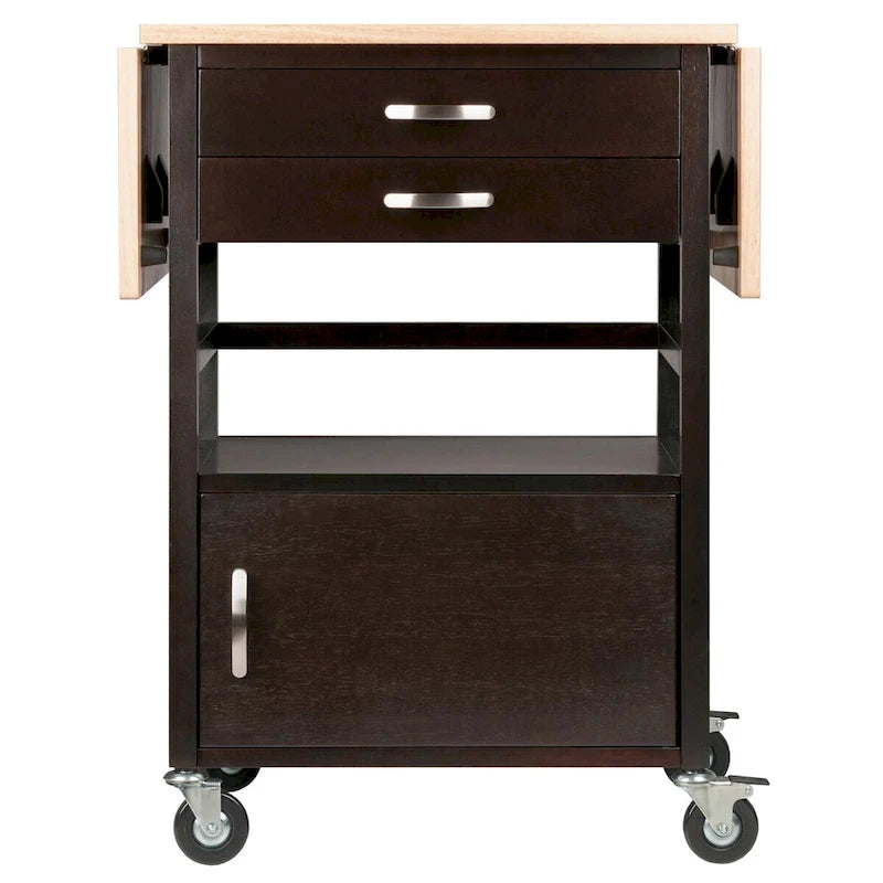 Bellini Drop Leaf Kitchen Cart, Coffee and Natural - 43.23 x 20.08 x 33.54 inches