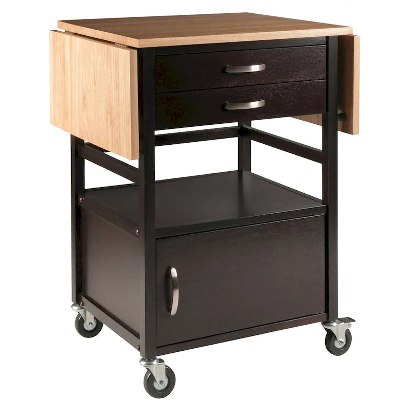 Bellini Drop Leaf Kitchen Cart, Coffee and Natural - 43.23 x 20.08 x 33.54 inches