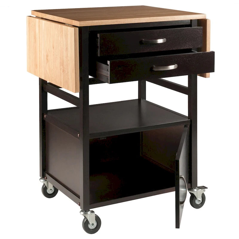 Bellini Drop Leaf Kitchen Cart, Coffee and Natural - 43.23 x 20.08 x 33.54 inches