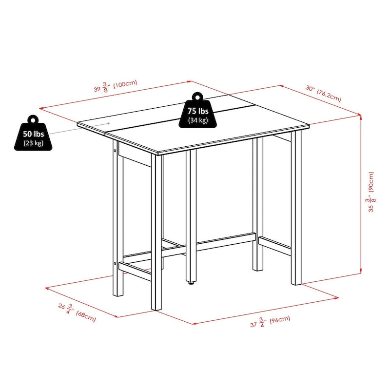 3-Pc Drop Leaf Table with V-Back Counter Stools, Walnut