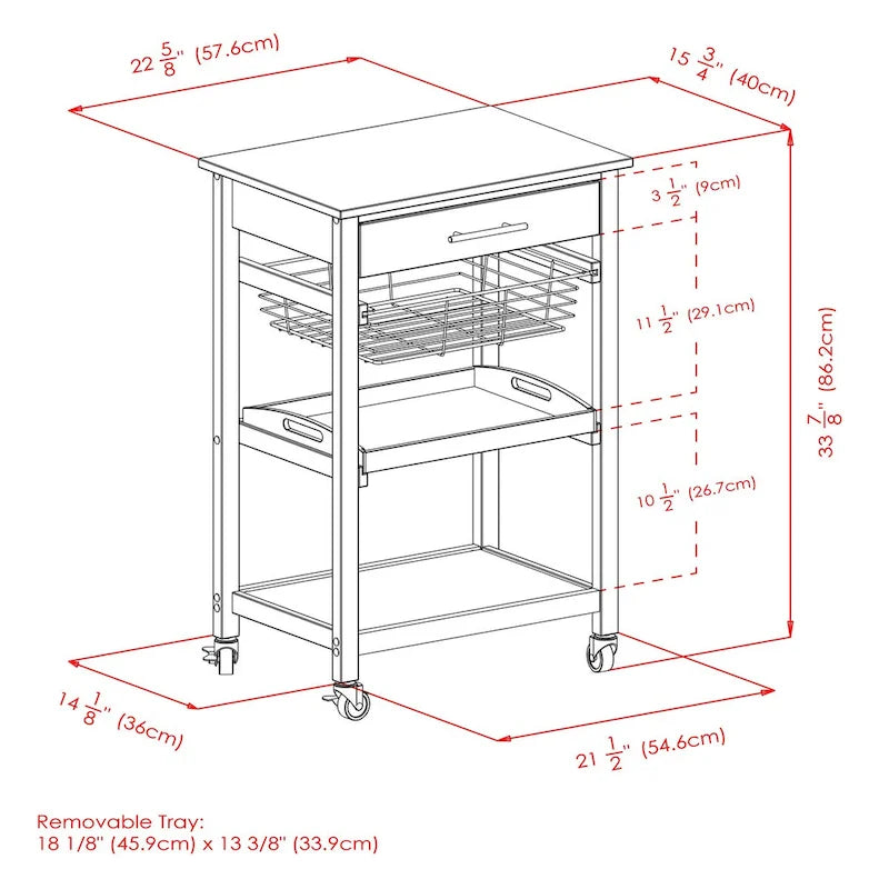 Julia Utility Kitchen Cart, Granite Top, Black - 22.68 x 16.06 x 33.94 inches