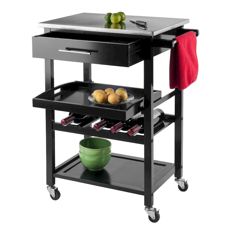 Anthony Utility Kitchen Cart, Stainless Steel Top, Black - 25.2 x 16.38 x 33.78 inches