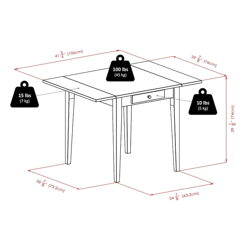 Hamilton Double Drop Leaf Dining Table, Walnut - 41.73W x 30.55D x 29.13H