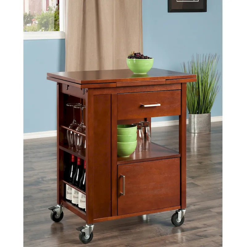 Gregory Extendable Top Kitchen Cart, Walnut - 27.56 x 18.35 x 33.46 inches