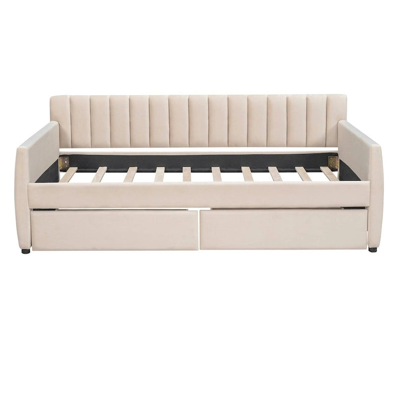 Merax Upholstered daybed with Drawers/Trundle, Wood Slat Support