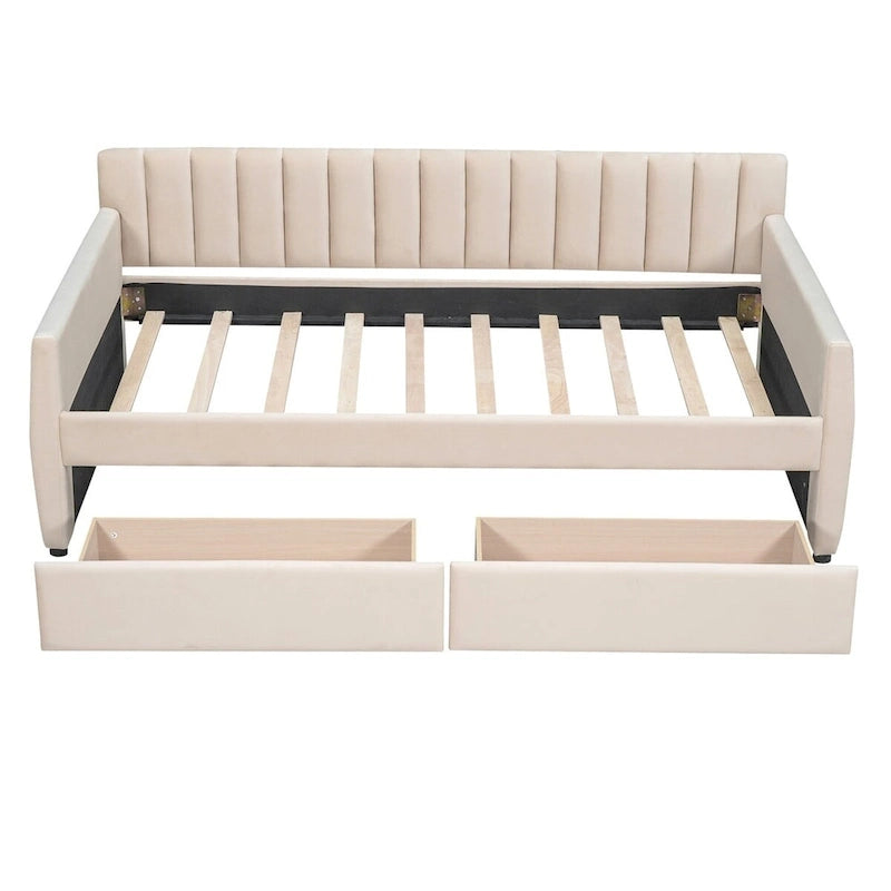 Merax Upholstered daybed with Drawers/Trundle, Wood Slat Support