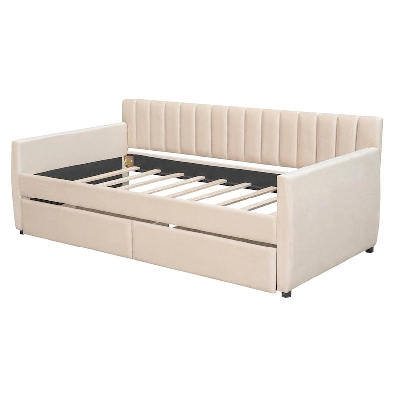 Merax Upholstered daybed with Drawers/Trundle, Wood Slat Support