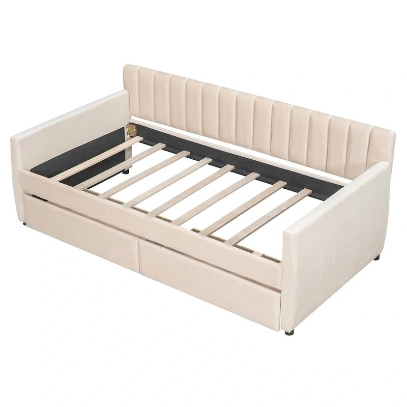 Merax Upholstered daybed with Drawers/Trundle, Wood Slat Support
